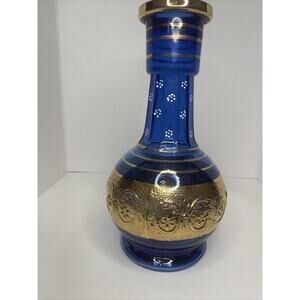 Bohemian Cobalt Blue and Gold Glass Vase not marked